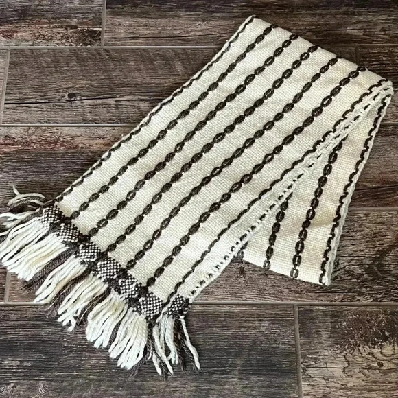 Scarf - Brown and White Striped - Large - 10" Wide / 78" Long - Fringe - Picture 1 of 3